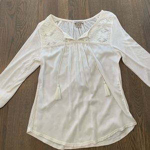 Lucky Brand long sleeve white tie top
